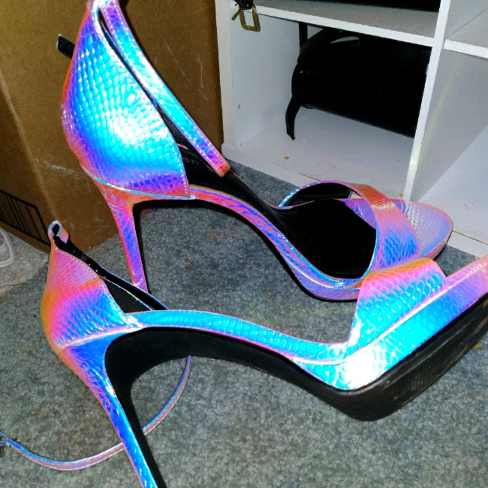 Holographic snake skin heels